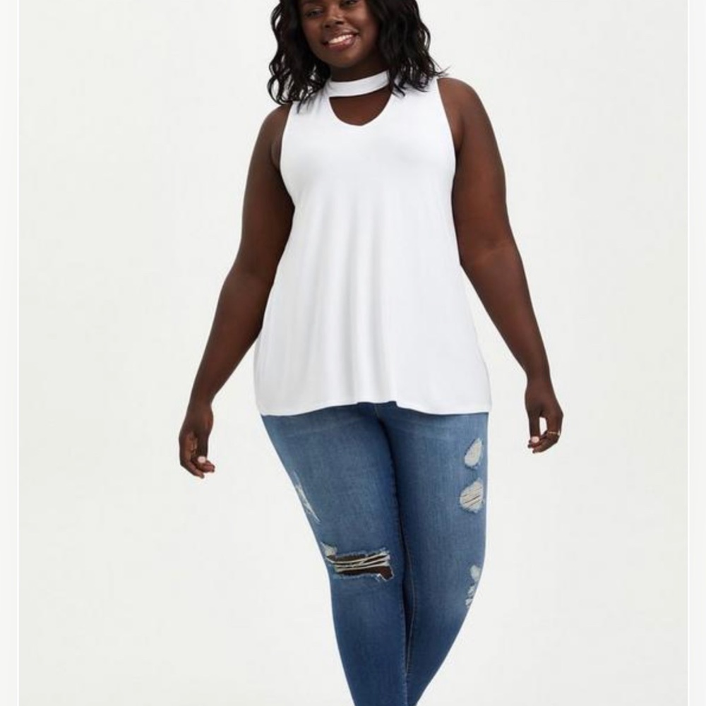 Torrid White Super Soft Choker Neck Swing Tank